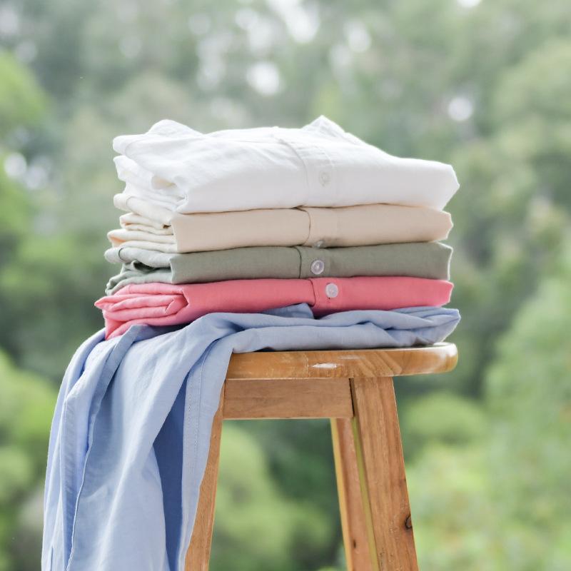 Leinen Herren Frühling und Sommer Stehkragen Langarm Modisches Herrenhemd Baumwolle Leinenhemd für Herren Vintage Urlaubshemden