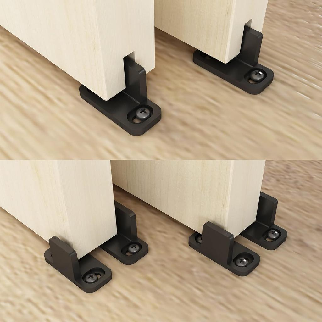 Black Aluminum Floor Guide, Floor Mounted Sliding Barn Door Hardware, Adjustable Bypass Door Guide, 2 Pack