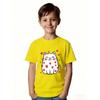 European sizes Cute Round White Kitten T-Shirt for Girls and Boys, Joyful Cartoon Design, Heart Hugging Pattern, Casual Crew Neck, Short Sleeve