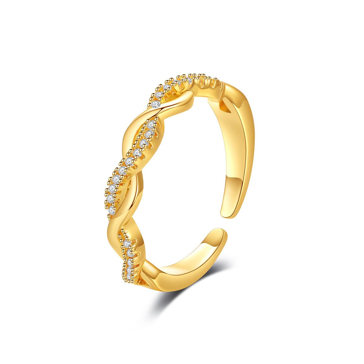 Fresh Sweet Hollow Cross Wave Diamond Open Twist Ring For Women Elegant Fashion Jewelry Gift Adjustable opening