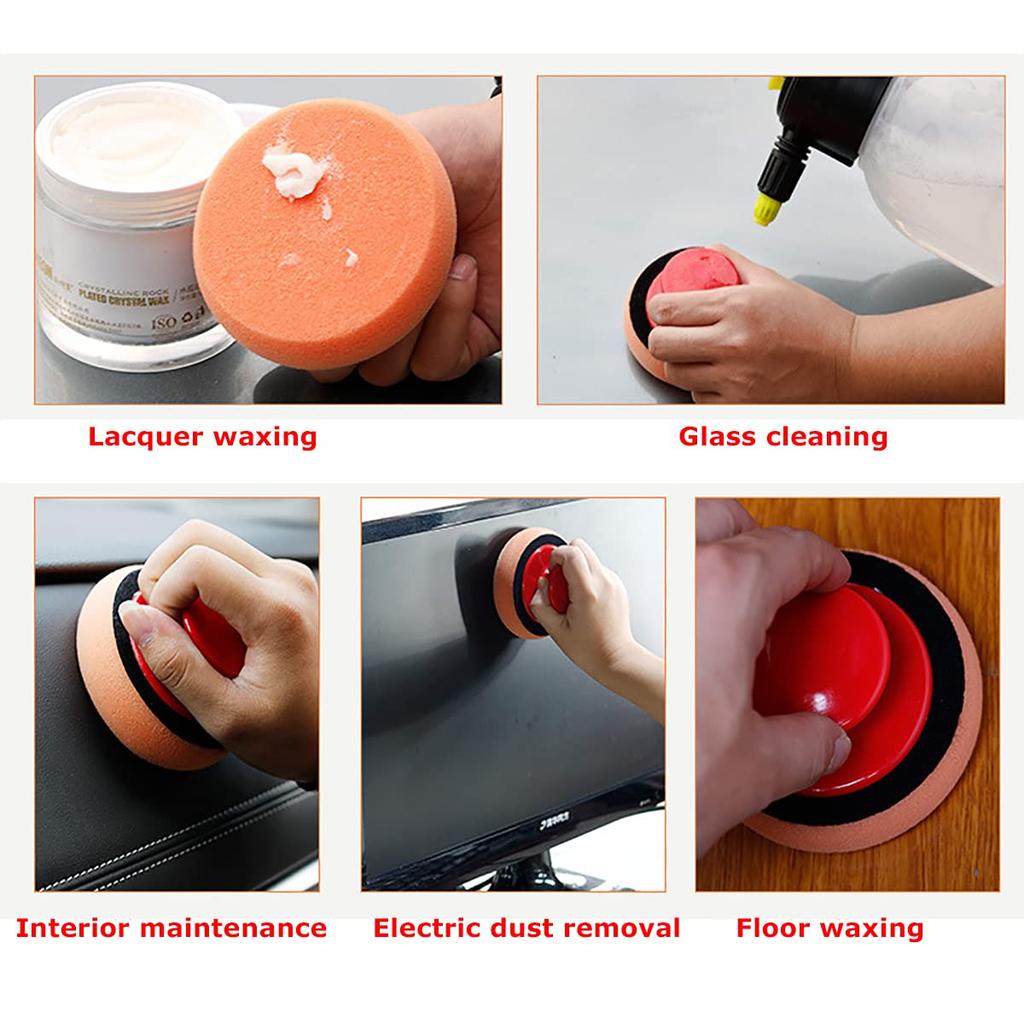Buffing Polishing Pads, 5Pcs 3.9 Inch Backing Plate Compound Buffing Sponge Pads for Polishing and Waxing with Grip Handle