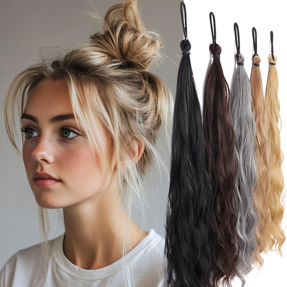 Long Synthetic Messy Bun Ponytail Wig with Rubber Band Hair Tie