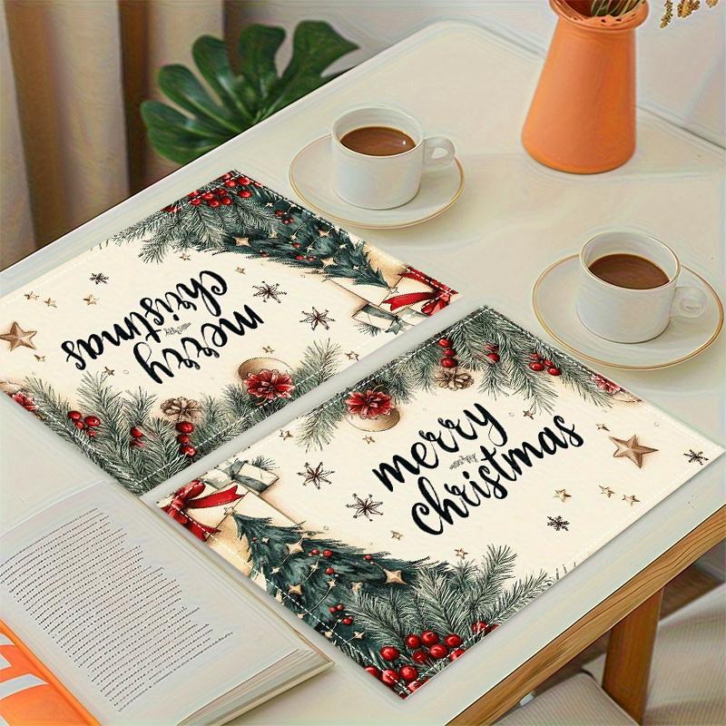 2pcs/4pcs/6pcs Set Christmas Tree Holly Pinecone Pattern Placemats. Seasonal Daily Holiday Decor for Home Kitchen Dining Party Indoor Outdoor.