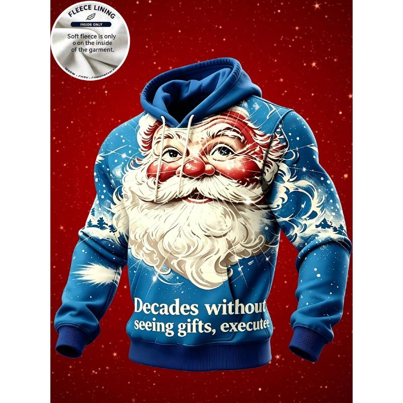 3D Print Christmas Fleece Hoodie Funny Santa Stuck In Chimney Reindeer Snow Scene Pullover Long Sleeve Holiday Sweatshirt