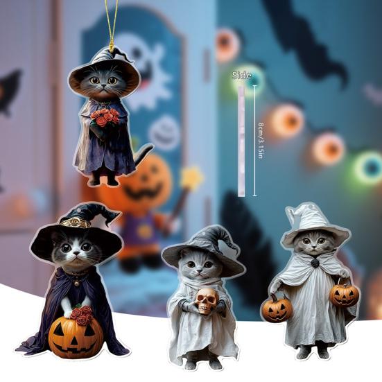Car Mirror Hanging Decoration Cartoon Witch Cat/Kids 2D Flat Acrylic Pendant Halloween Car Rearview Mirror Ornament for Window Wall Auto Interior