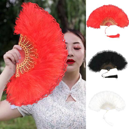 

Складной веер с кисточками, китайский Cheongsam, аксессуары для одежды, прочный, летний, с перьями в стиле ретро