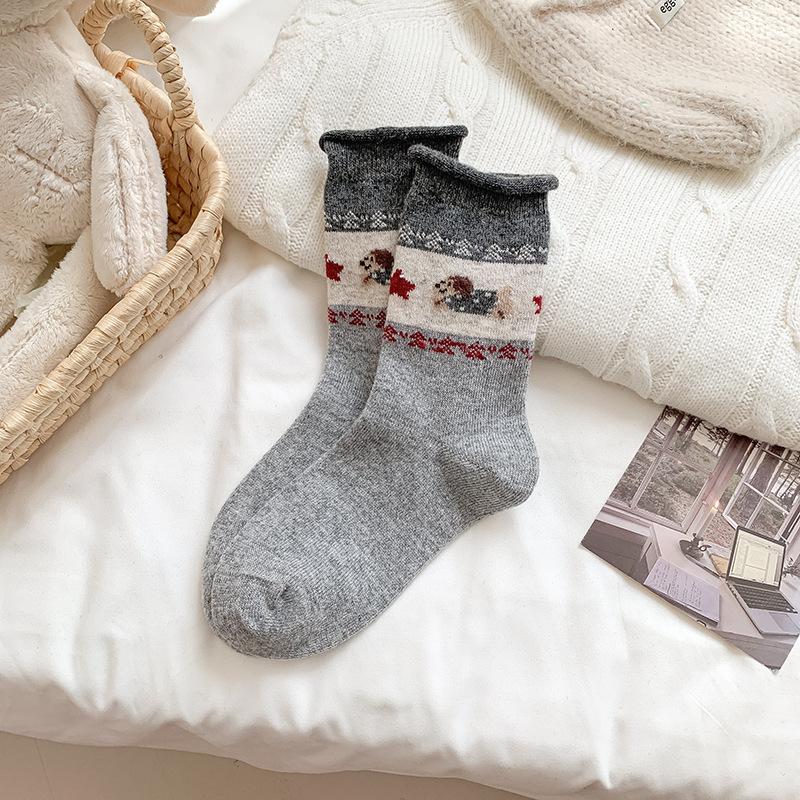 Woolen Warm Fair Island Mid-calf Women's Autumn and Winter Thickened and Fleece Cute Puppy Long Socks