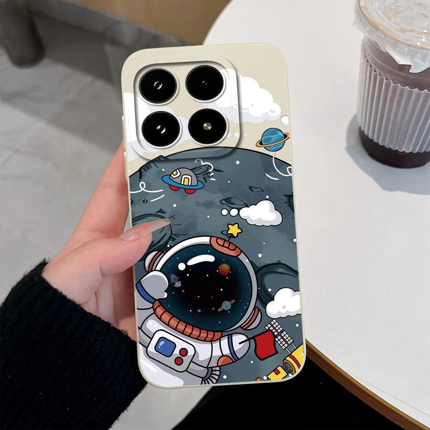 Cute Moon Astronaut Phone Case For Xiaomi 17 15 15T 14 14T Pro Poco C71 C75 M7 M8 F7 F8 Casing Soft Liquid Silicone Anti Slip Shell  For Xiaomi Covers