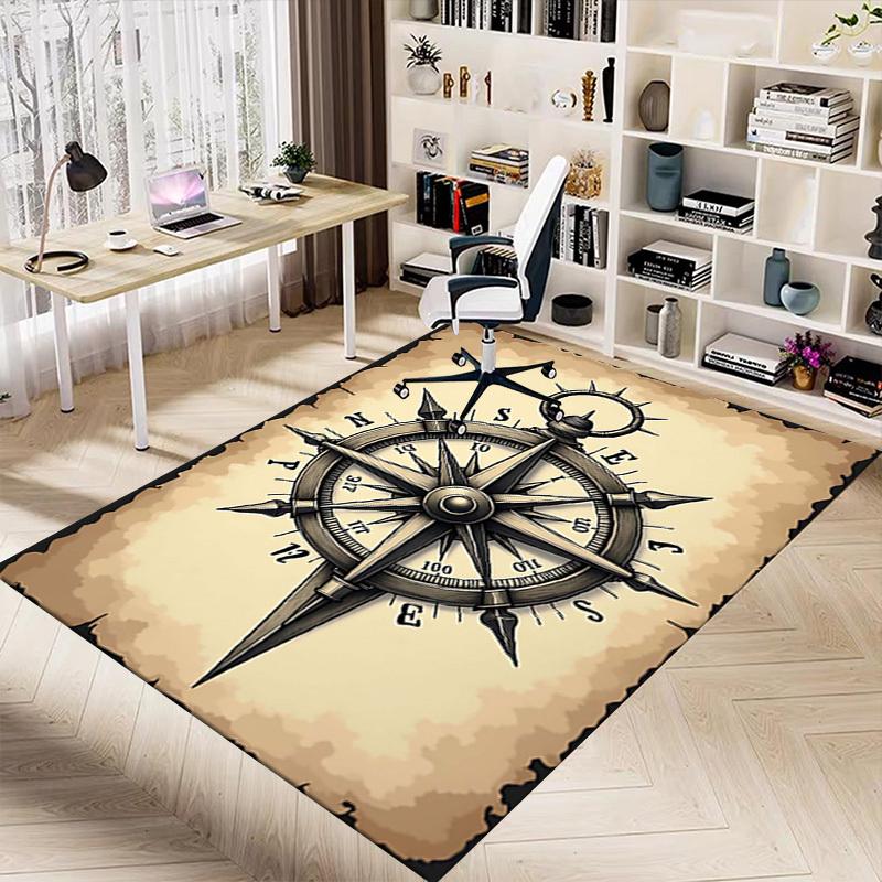 1PC Compass Nautical Extra Large Non Slip Floor Carpet, Office, Family, Bedroom, Studio Large Area Rug Indoor Rugs, Vibrant Colors