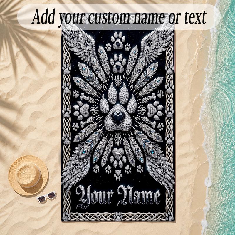 Hearts Theme Soft Beach Towel Personalized Custom Name Text Towel Portable for Beach Pool Travel