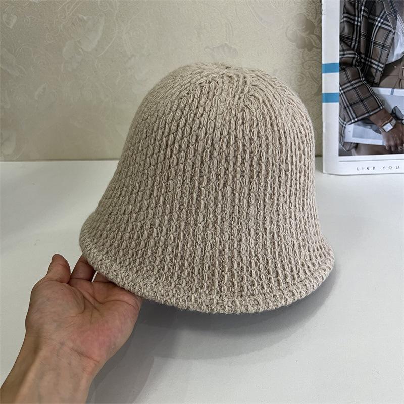 Autumn and winter new knitted basin hat women crochet dome bucket hat loose brimless versatile plain hat
