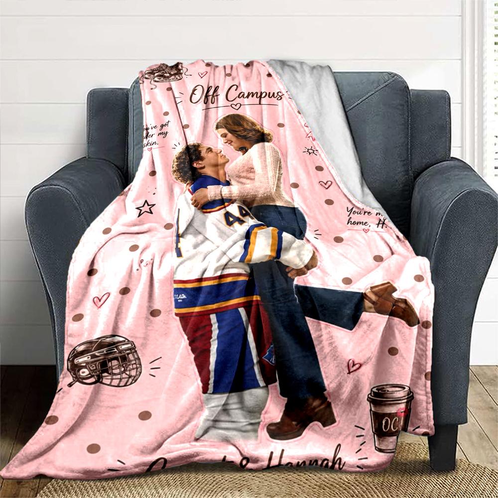 Off‑Campus Book Couple Hockey Theme Print Fleece Blanket Soft Warm Throw Blanket Sofa Couch Bed Home Decor For Book Lovers