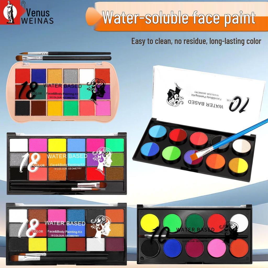 Multicolor Water-Soluble Face Paint Set for Stage, Halloween, and Kids' DIY Makeup