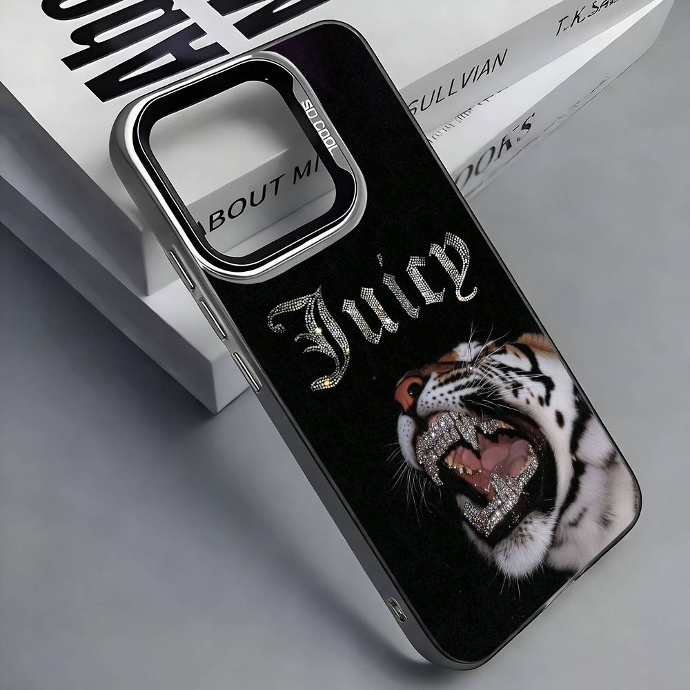 J-JUICY C-COUTURE Pouzdro na telefon Pro iPhone 17, 16,15,14,13,12,11 Plus,Pro Max, Barevné Stříbrné Kryt Funda