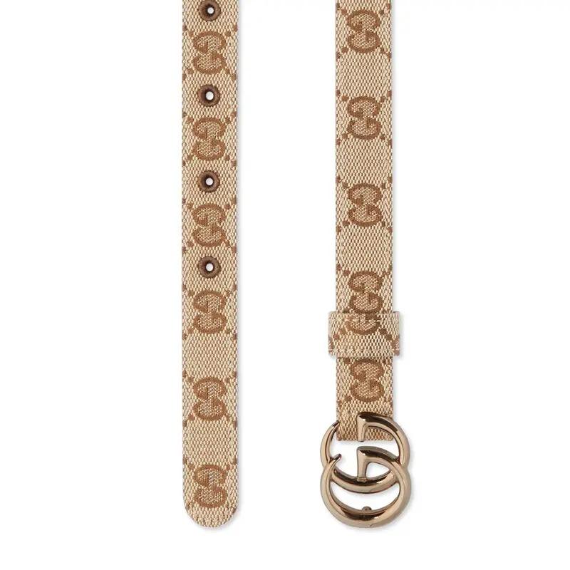 GUCCI GG Marmont double G logo buckle narrow version canvas leather belt women's beige width 2cm 409417KAAAM