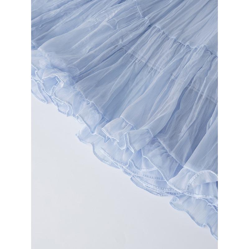 DIMANAF 2026 Summer Women New Skirts Solid Elastic Waist Pleated Mesh Elegant Skirts Yellow