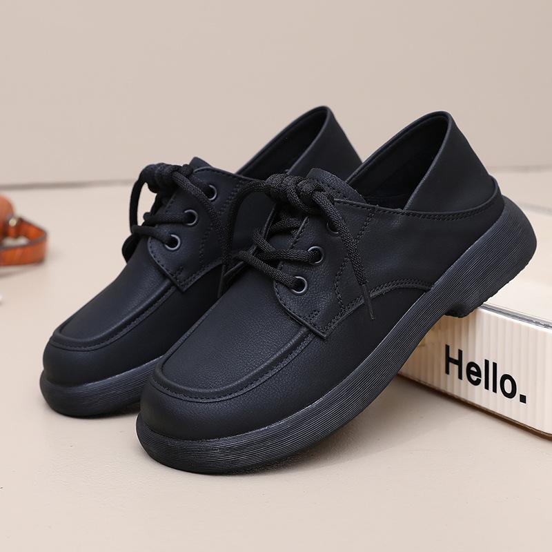 

New leather soft-soled mother single shoes platform loafers non-slip middle-aged and elderly women s shoes women s casual shoes spring and autumn 35 чёрный