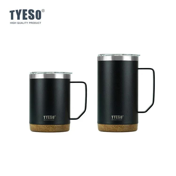 Tyeso Wood Grain Base Large Capacity Coffee Mug Stylish Functional Covered Drinking Cup for Office Home Use Desktop Accessory