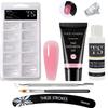 THR3E STROKES PolyGel Nagelverlängerungs-Set - Rosa PolyGel Builder & Klares Gel, Slip Solution, Pinsel, Nagelhautschieber, Feile, Clip - 30ml (ROSA)