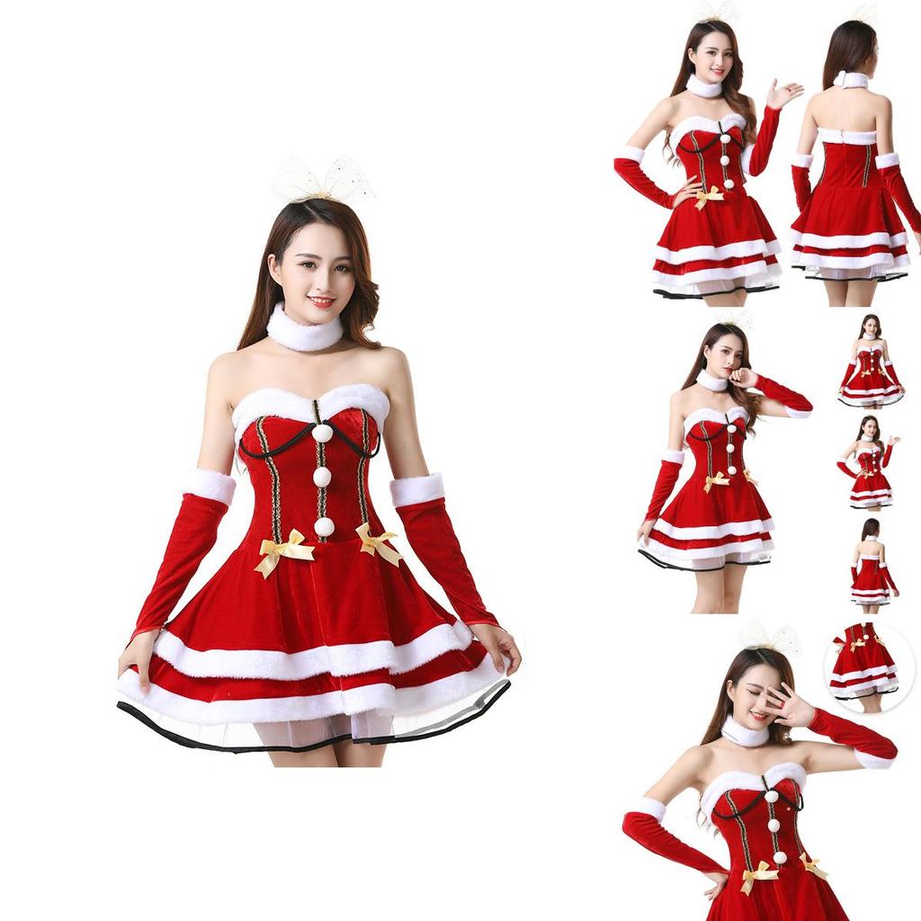 Festliches rotes Weihnachtsfrau-Kostüm für Damen, weich und dehnbar