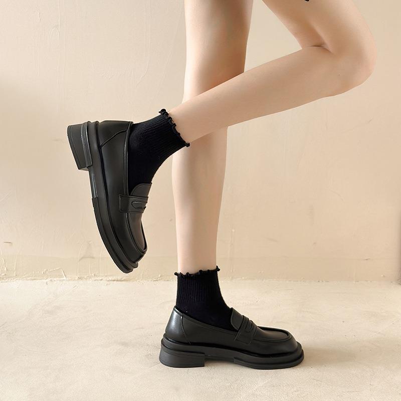 Small Leather Shoes Women's Spring New Versatile Retro Platform One-pedal Leather Single Shoes