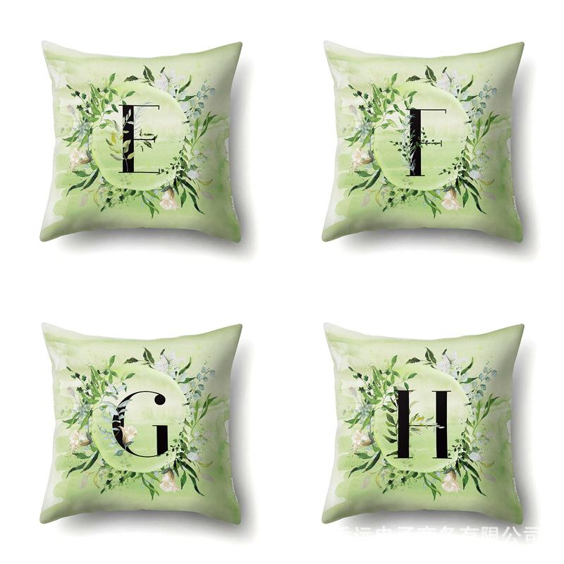 Polyester Pillowcase Car Decoration Small Fresh Green Leaves 26 English Letter Printing Pillow Cushion Cover