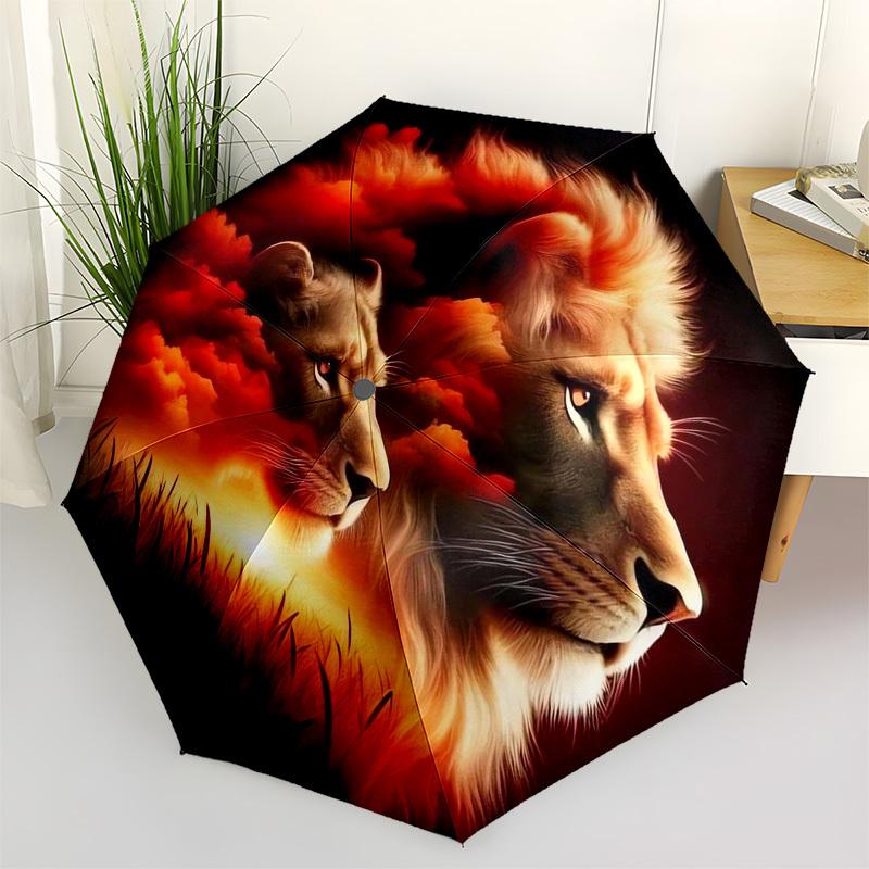 1pc Lion Sunset Majesty Wildlife Artwork Umbrella with Plastic Handle,Suitable for All Seasons Umbrellaptys26083