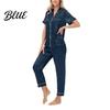 Front Button V-neck Pajamas 2 Pcs/Set Suit Satin Single-breasted Ice Silk Plus Size Cardigan Shirt V Elastic Band Pajama Bottoms Neck Notch