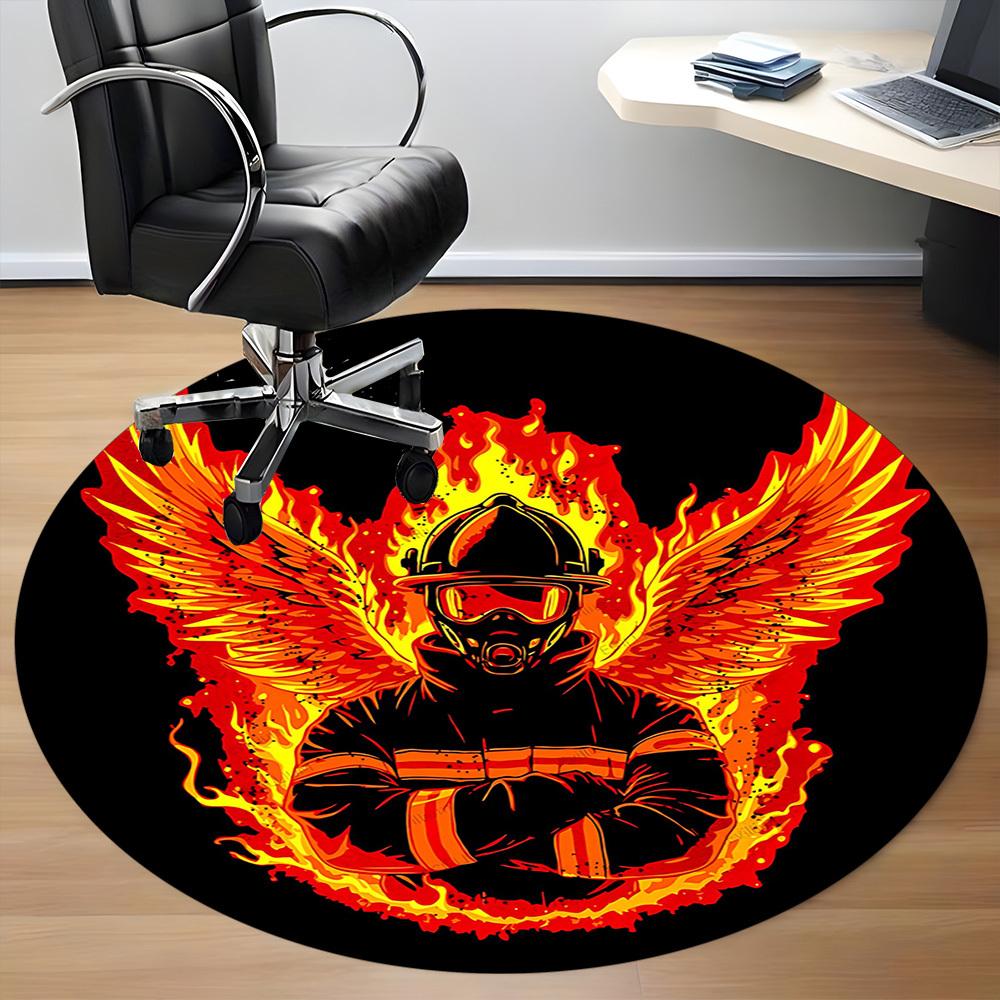 1pc Firefighter Phoenix Office Round Area Rug,  Mat Suitable ForOffice, Under Office Chairs Bedroom Living Room Home Decor, Room Deco