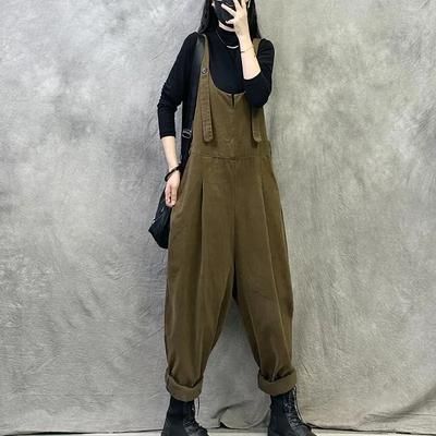 Salopette Retrò Personalità da Donna Autunno Larghi e Sottili Tinta Unita Versatili Pantaloni Casual