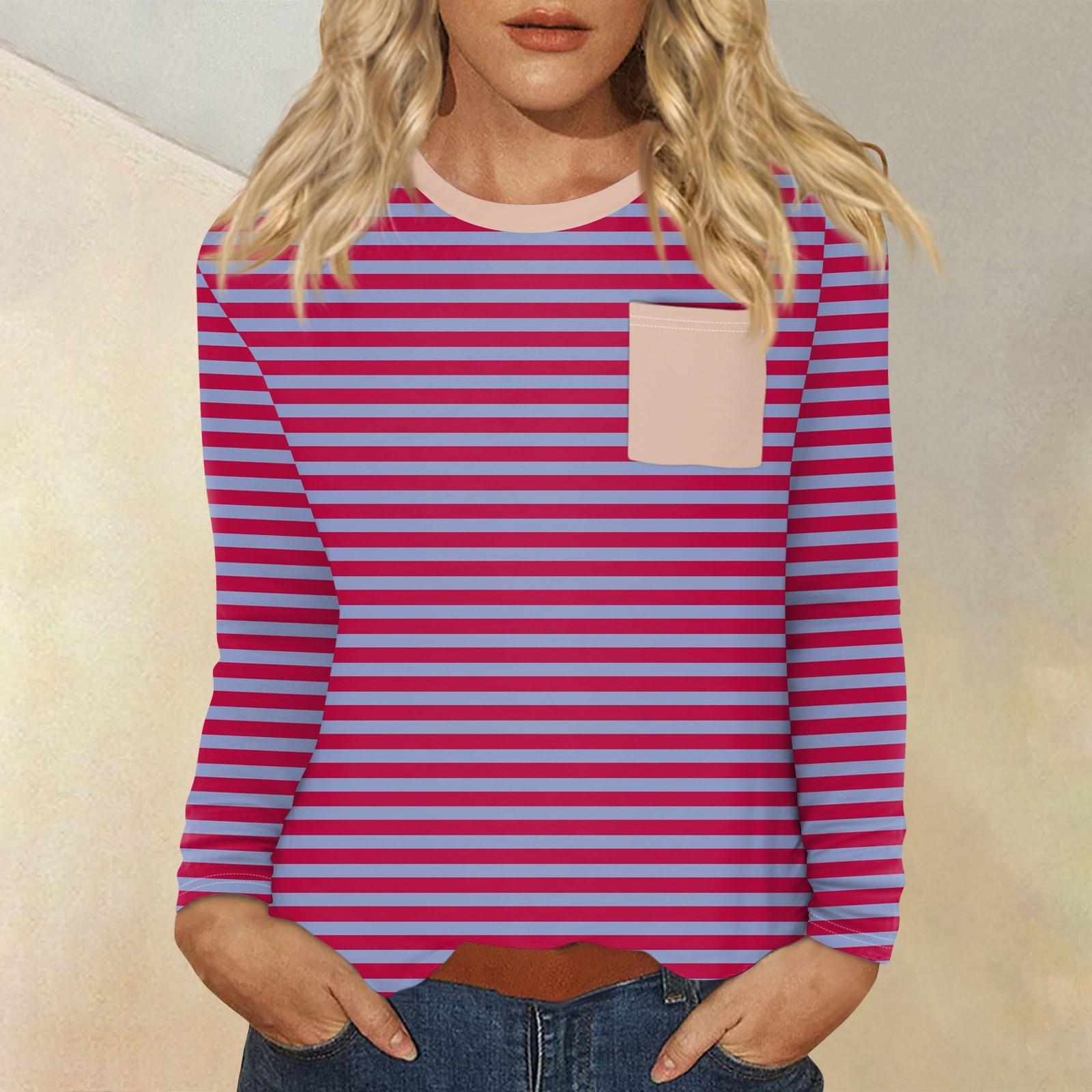 Женский повседневный топ с круглым вырезом и длинными рукавами в полоску с принтом XXXL — фото 12