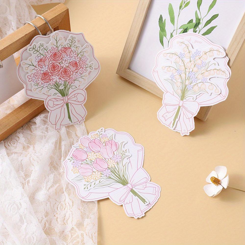 6pcs Hand Drawn Bouquet of Tulips, Roses, Blessing Cards, Wedding, Mother's Day, Birthday Gift Cards, Cardstock, Creative Gifts