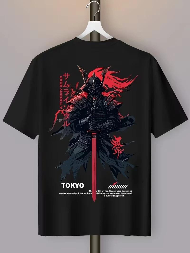 Japanese Ronin Samurai Tokyo Bushido Graphic T-Shirt Dark Warrior Oversized Black Unisex Streetwear T-shirt 4XL