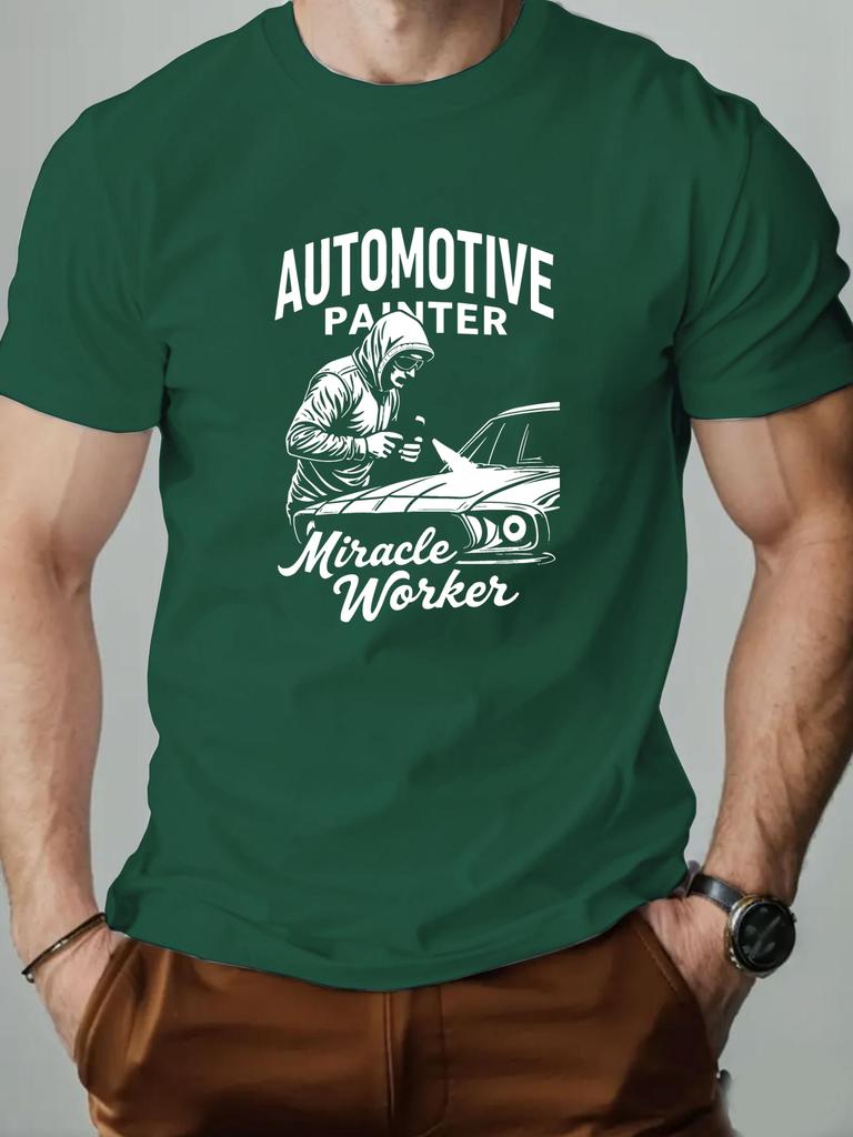 Man‘s T-shirt 100% Cotton Car repair Cartoon Printing Men Round Neck Casual Short Sleeve Summer Breathable Streetwear Top Tees
