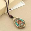 Elegant Ethnic Tibetan Water Drop Pendant Necklace for Women - Versatile, High-End, Long Sweater Chain