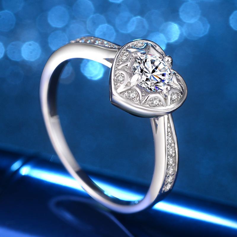 Accessories Simulation Diamond Heart Ring Silver Jewelry Mixed Batch, Fashion Non-Fading Ring, Birthday Gift