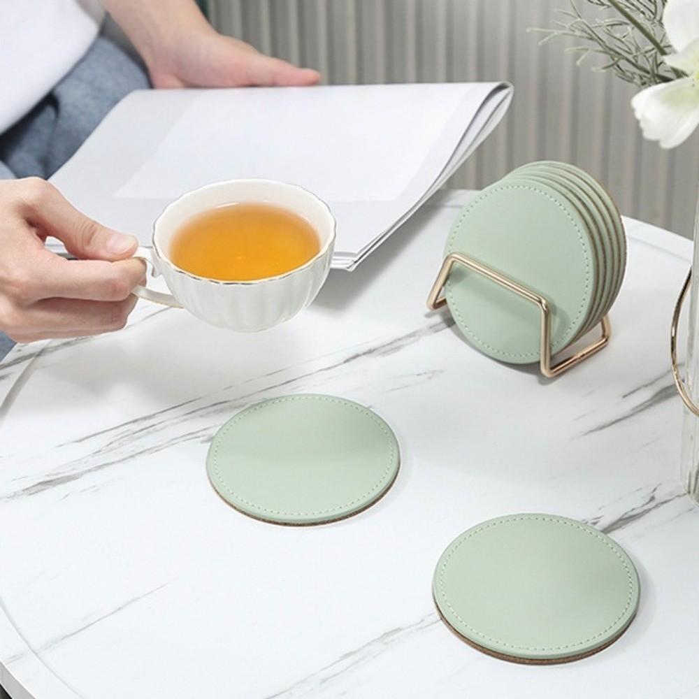Tabletop Protection Drink Cup Mat Waterproof Coffee Mug Cushions PU Leather Cork Coaster  Drinkware
