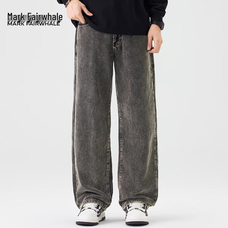 Mark Fairwhale Men's Heavy Striped Loose-Fit Wide-Leg Denim Pants