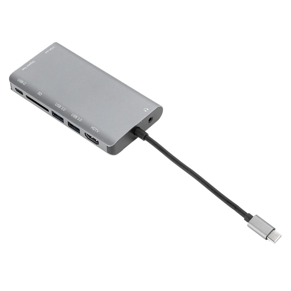 TypeC Docking Station Notebook Accessories 8in1 4K USB3.0 Hub HDMI VGA O Port Gray