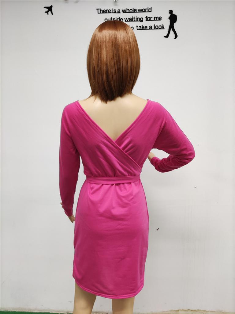 Damen V-Ausschnitt Keine Lässig Langarm Figurbetont Frühling/Herbst Büro Dame Gürtel Damen Polyester Normal Baumwolle Knielang Knöpfe Kleid