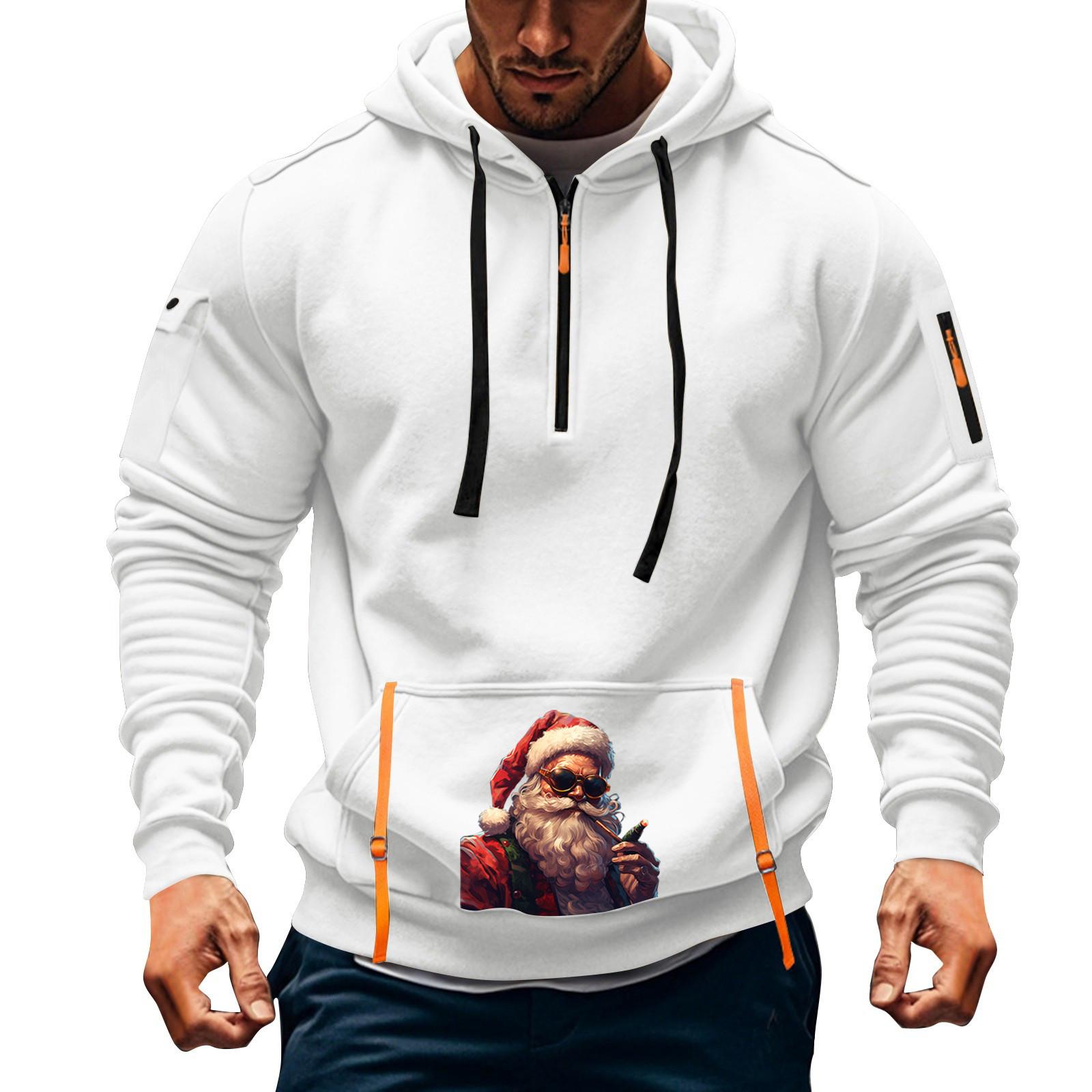 

Мужская толстовка с капюшоном с принтом, кардиган на молнии с карманом на рукаве, мужская спортивная повседневная толстовка большого размера XL белый