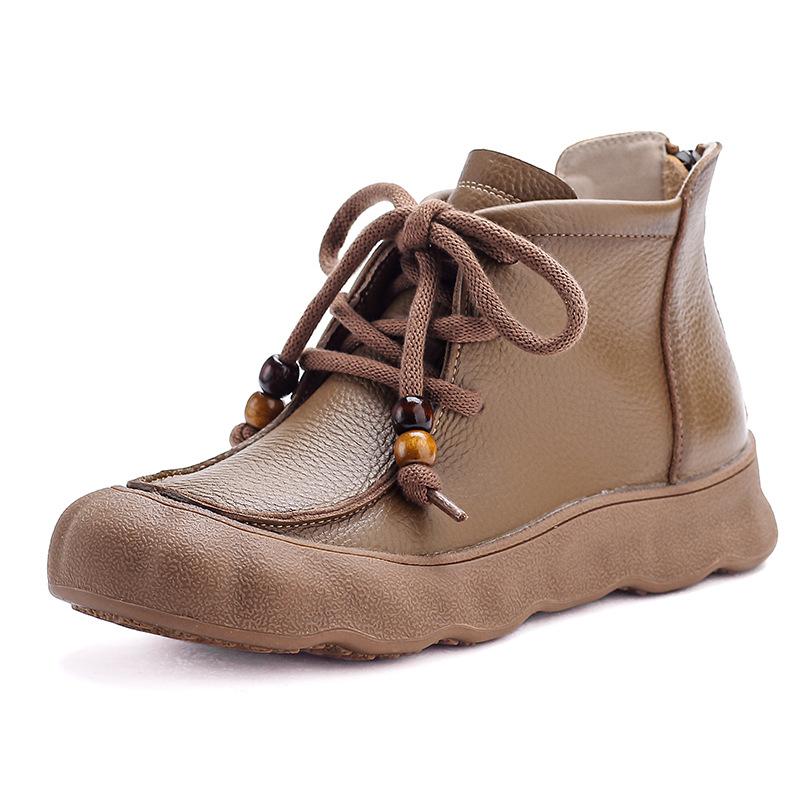 Stiefeletten für Damen Rindsleder 2026 Herbst und Winter Neu Dicksohlige Leder-Kurzstiefel Damen Retro Samt Damenstiefel