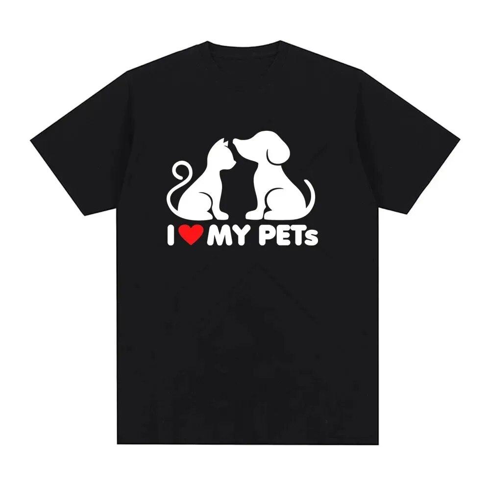 

2024 Повседневная уличная одежда Повседневная футболка унисекс Хлопковая футболка с коротким рукавом Модные женские футболки Интересные рубашки с принтом кошек LOVE Dogs унисекс 4XL