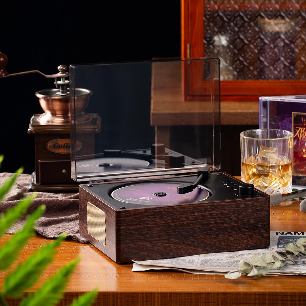 Light Luxury Retro CD Player Rechargeable Bluetooth-Compatible 5.0 Music Player Portable Desktop Speaker