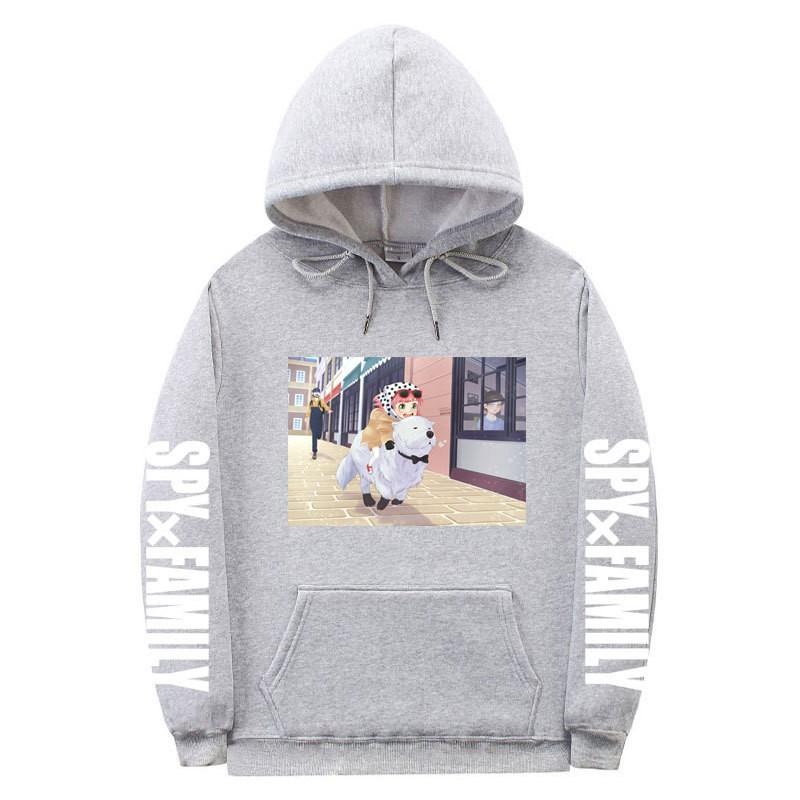 Spy X Family Anime Print Hooded Sweatshirt Men Women Oversized Fleece Pullover With Ribbed Hem