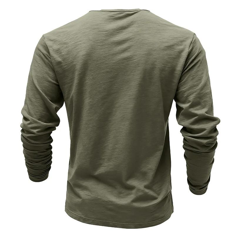 Mens Henley Collar Long Sleeve T-Shirts Solid Color Loose Fit Button Front Casual Daily Tshirts