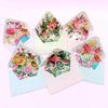 Romantic Flower Birthday Christmas Card 3D Pop-up Paper Flowers Postcard with Envelope Valentines