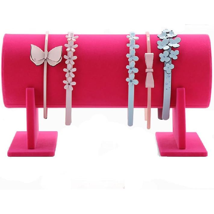 Heißes Pink Farbe Samt Separates Abnehmbares Schmuck Stirnband Haarreif Haarband Haarspange Halter Präsentationsständer Rack Organizer
