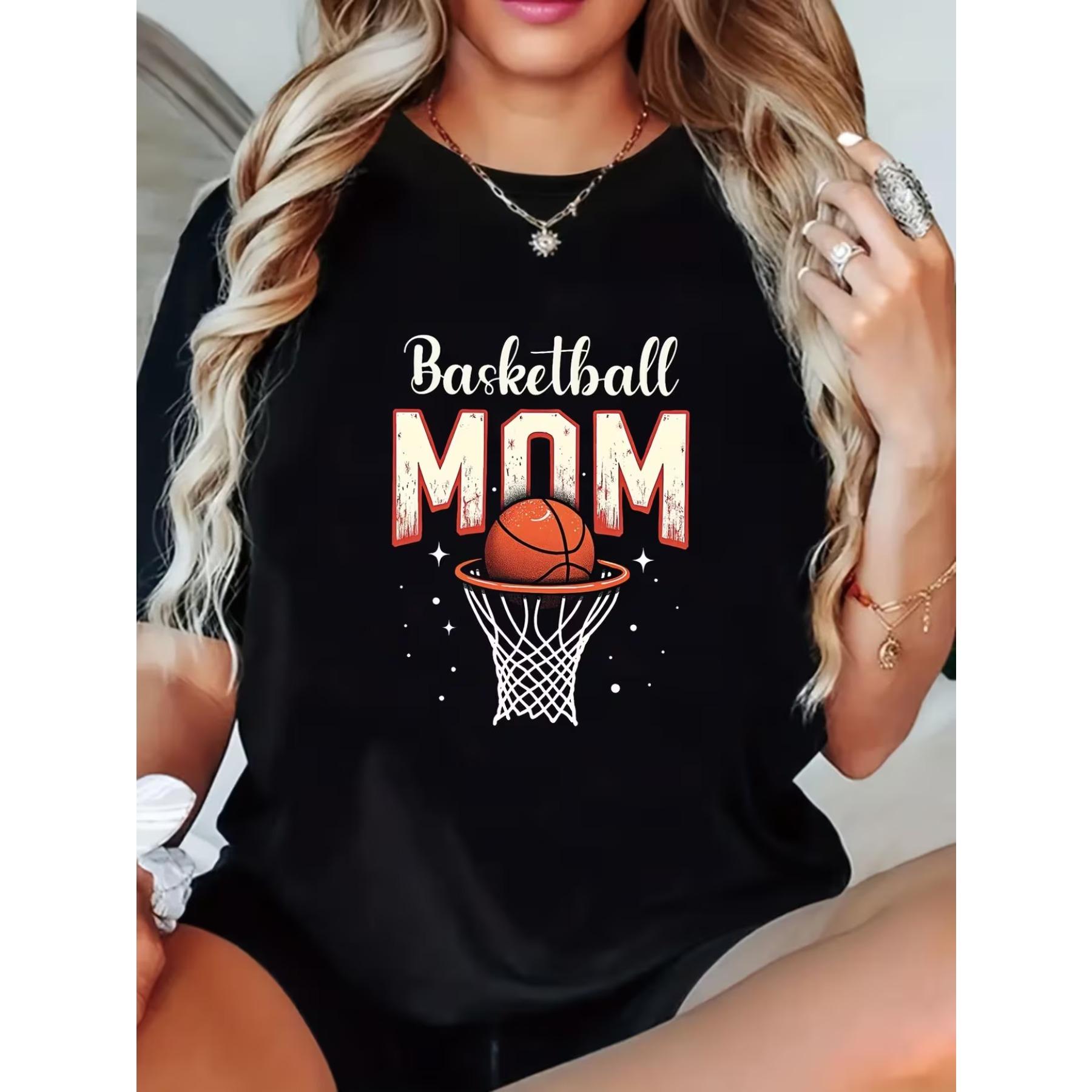 

WomenS Basketball Mom Graphic T-Shirt - Black Casual Summer Tee with Red & Orange Basketball Design,Perfect for S & Casual Attire, Basketball T Shirt XXL