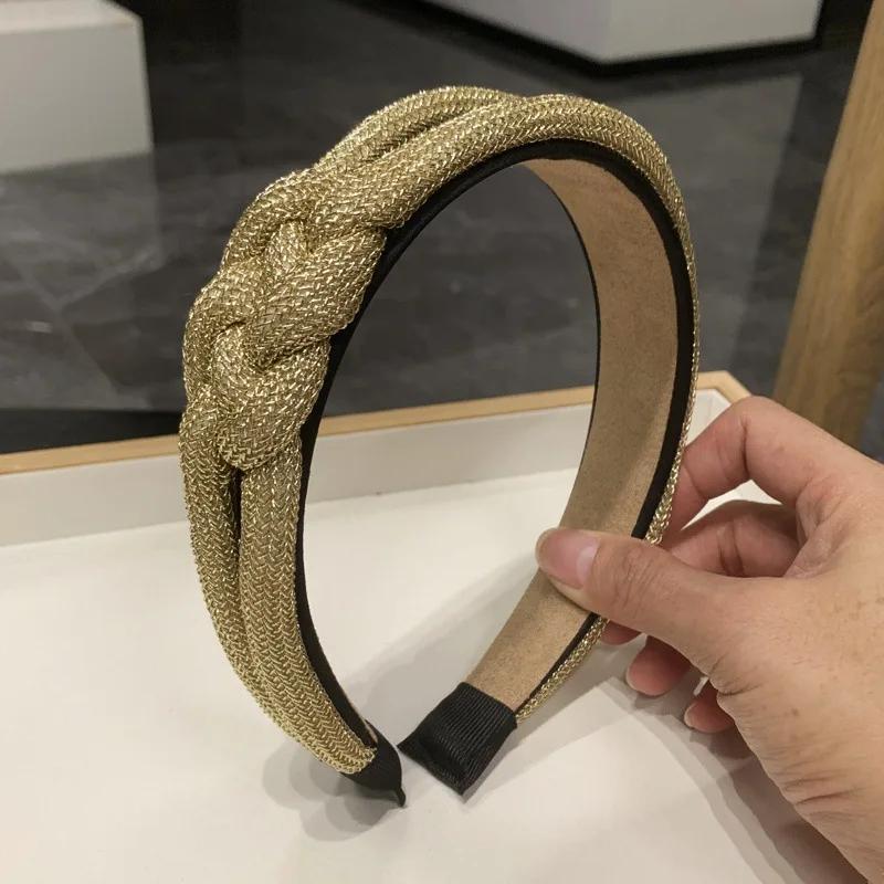 

Новая Мода Металлическая Плетеная Повязка на Голову Женская Повязка для Волос Взрослая Металлический Блеск Складная Золотая Шелковая Нить Взрослая Повязка на Голову Головная Повязка